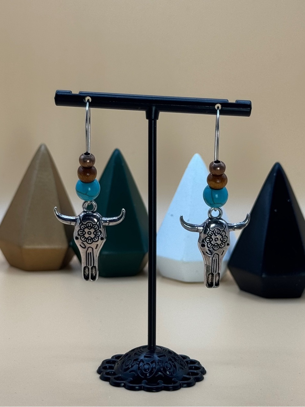 🌵 Western Beaded Cow Skull Earrings